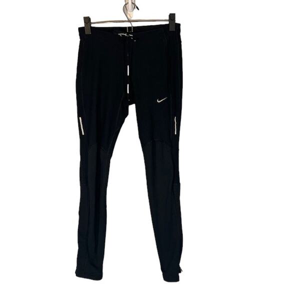 Nike Black Drawstring Waist Athletic Running Fitted Leggings Women Sz S - Picture 1 of 9